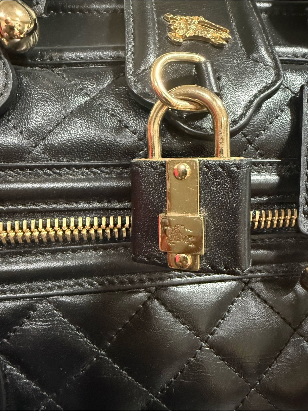 Burberry Prorsum Black Quilted Leather Satchel Gold Hardware Made in Italy - Picture 12 of 16